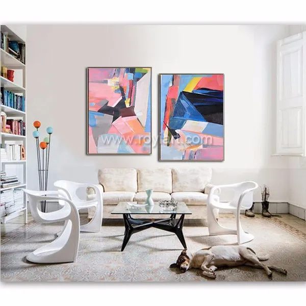 Set van 2 grote hedendaagse abstracte kunstenaars canvas olieverf