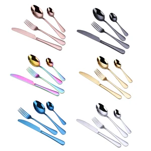 Image of Creative Stainless Steel Colorful Cutlery Sets Metal Knife Fork Spoon 4 Pcs Flatware Gold