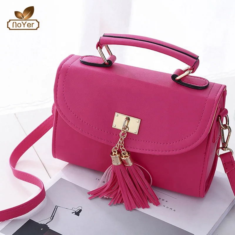 

Stylish ladies leather mini hand bag with tassel custom logo shoulder handbags for women, Multicolor