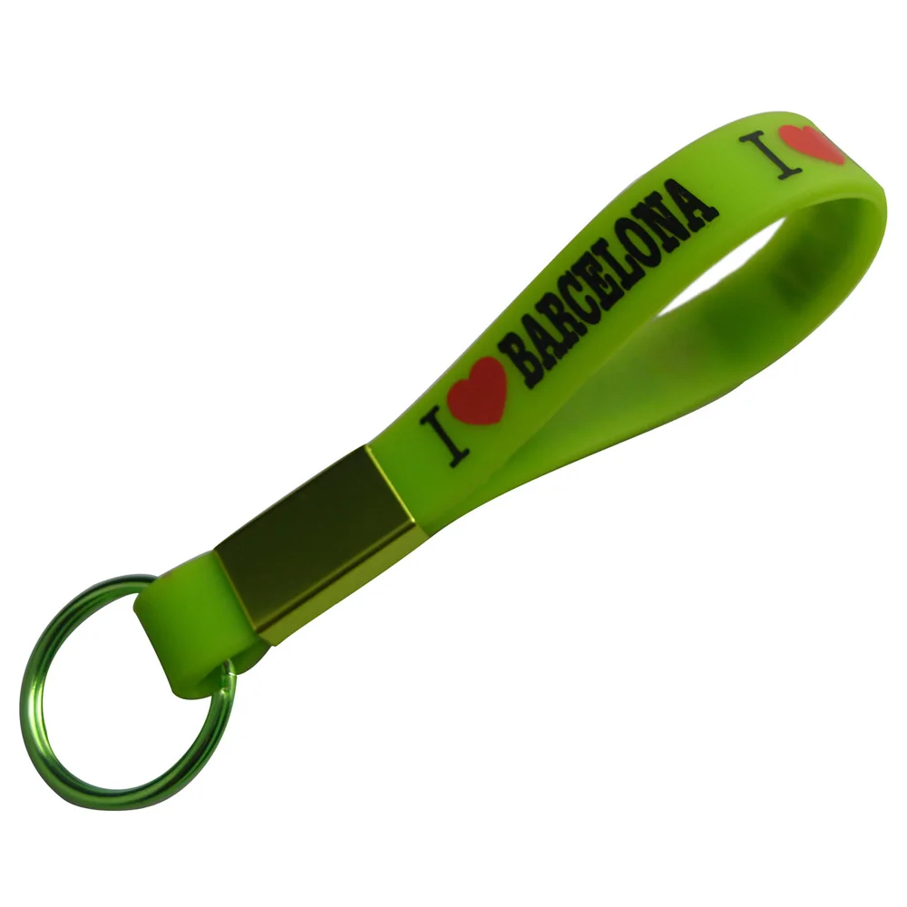 
OEM Custom Rubber Keychain For Fashion Logo Brand Name Soft Silicone Wristband Keychain 