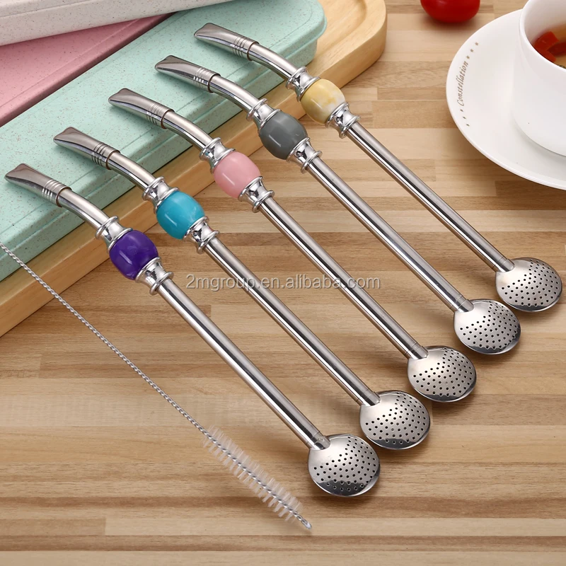 Stainless Steel Bombilla Drinking Straws with spoon for Yerba tea