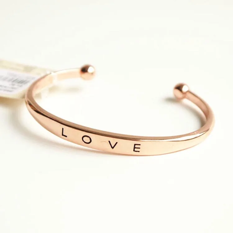 

Cheap Wholesale Simple Alloy Rose Gold Silver Open Cuff Love Alphabet Metal Bangle Bracelet for Women Girls Wedding Jewelry, Many colors you can choose