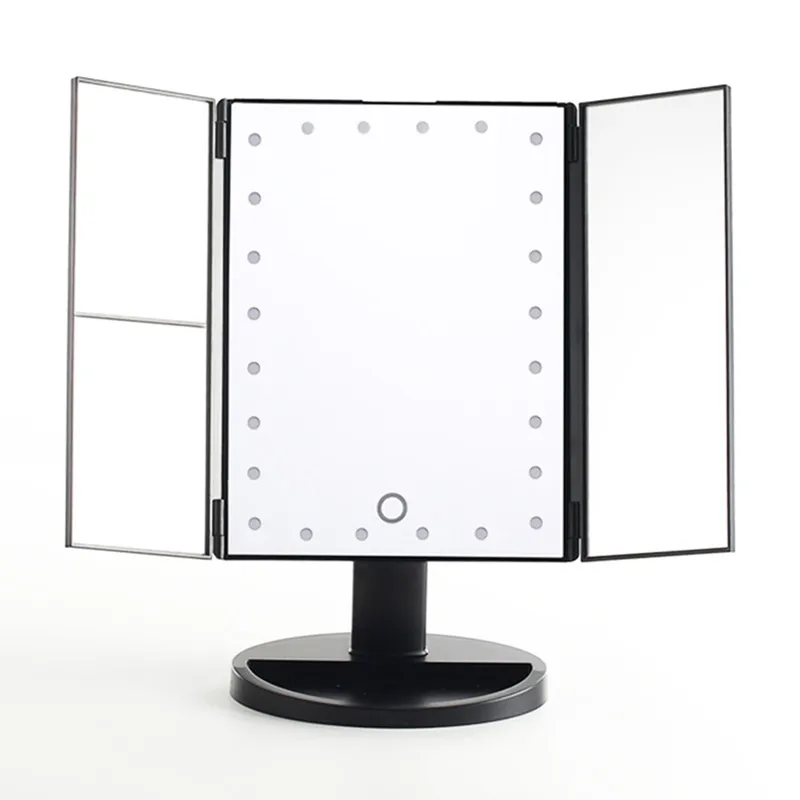 

Amazon Hot Sell USB Direct Charging Cosmetic Mirror Folding Tri fold LED Makeup Mirror