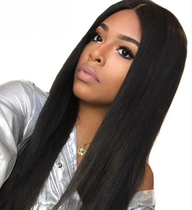 

Factory stock 40% off Brazilian virgin remy Human Hair straight lace front wigs With Baby Hair Pre Plucked hair line for woman