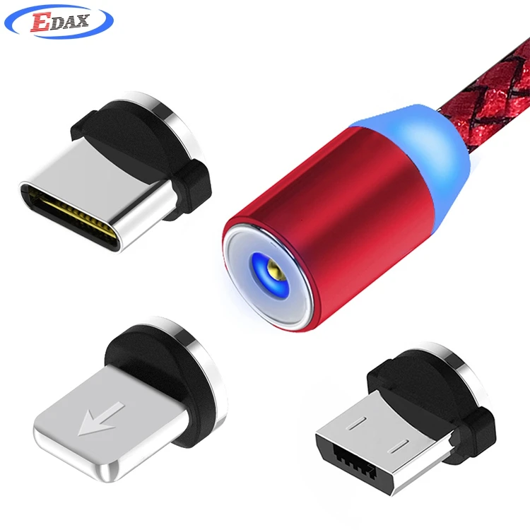 2.4A 3 in 1 LED Magnetic Charging Cable Upgraded Nylon Braided Magnet USB Charger Cable