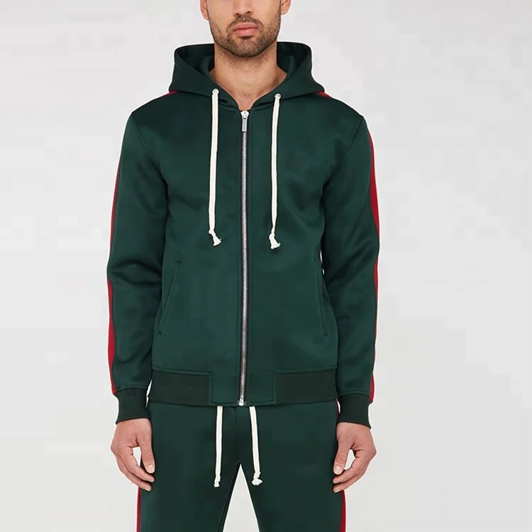 

Chic Casual Wear Design Your Own Men Winter Tracksuit With Green Red Stripe, As picture;or oem as your idea