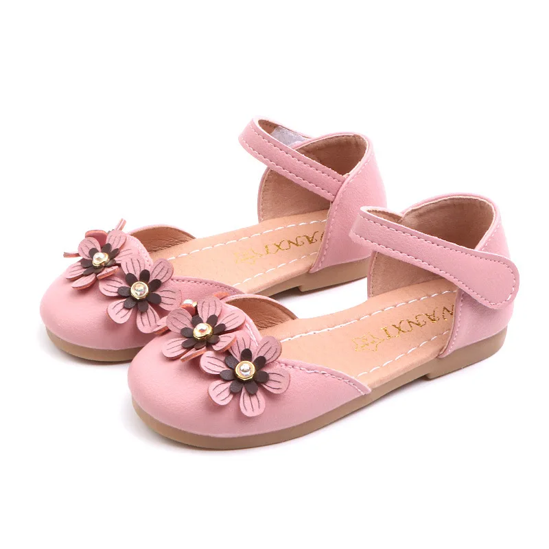 

Hot selling beautiful flower girls children leather shoes, Black/pink/white