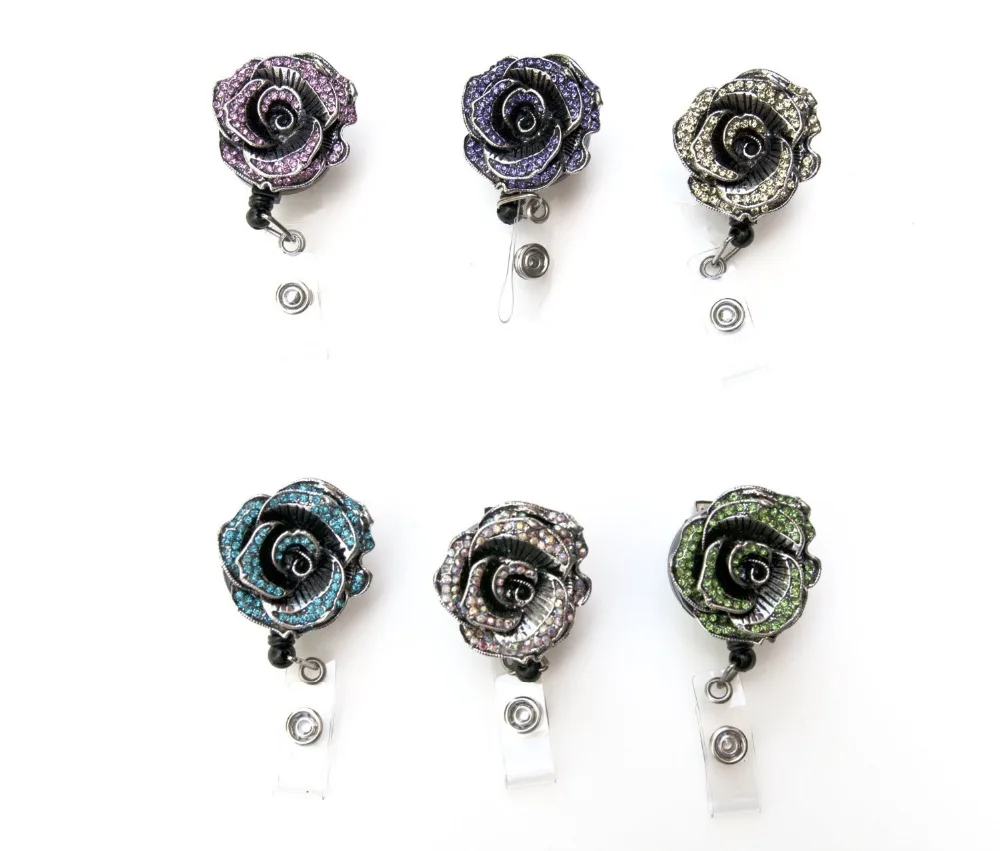 

40mm Colorful Zinc Alloy Flower Decorative Rhinestone Retractable,Jewelry ID Badge Holder/Reel, As picture(pls mark the color you want)