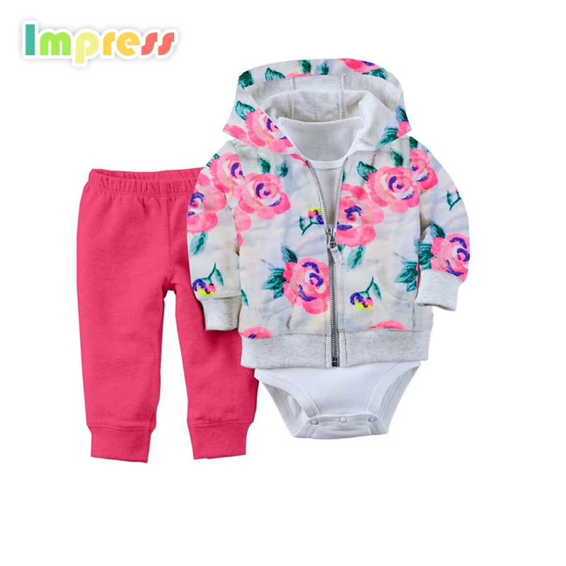 Wholesale baby clothes girls 100%cotton soft flower printed cardigan bodysuit set