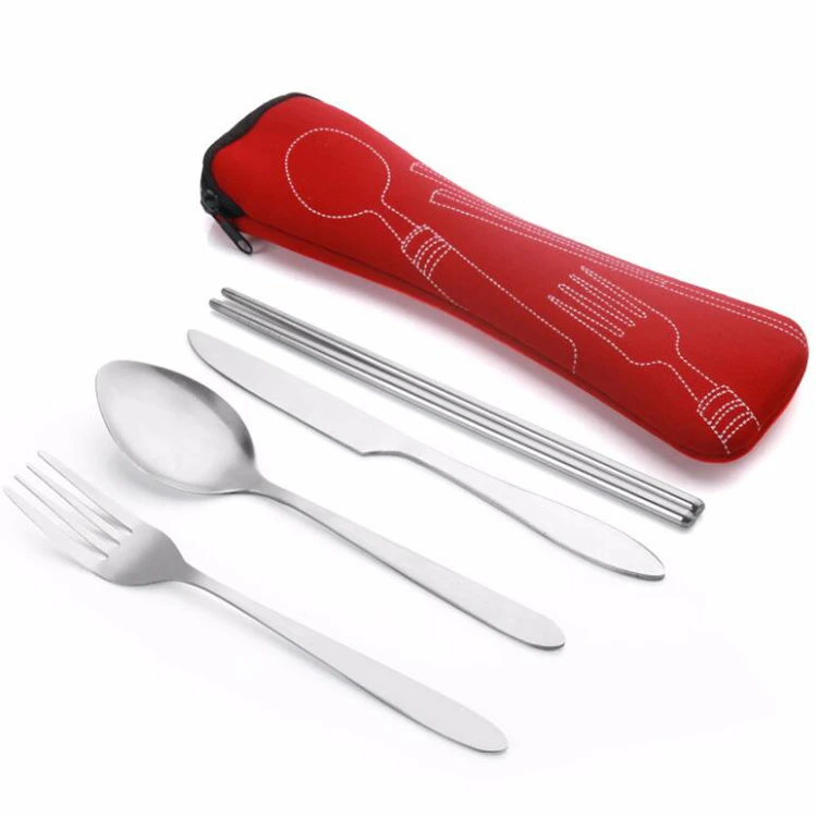 

High quality stainless steel flatware set portable travel cutlery set 3-pieces sets with case, Silver