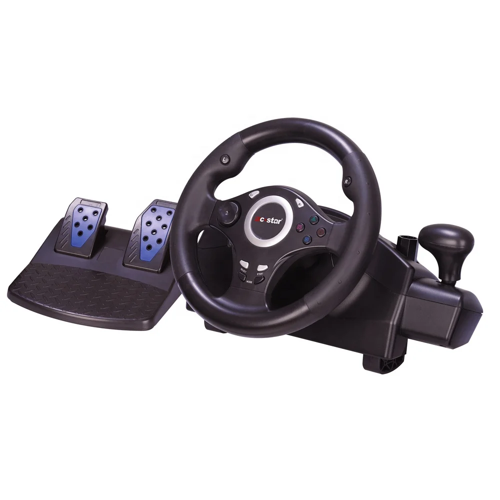 

Best sellers wired USB computer vibration game steering wheel with foot pedal