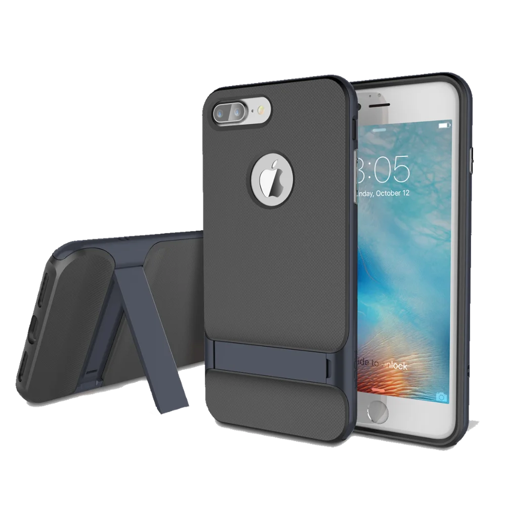 

ROCK Royce Kickstand Case for iPhone 7/7plus Luxury Ultra Thin Dual Layered Metal Texture Black Back Cover for iPhone 7/7plus