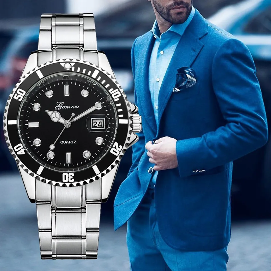 

Gonewa Brand 2020 Luxury Famous Men Watch Fashion Calendar Wrist Quartz Watches Alloy Metal Dress Man Clock New Watches, Black red blue green