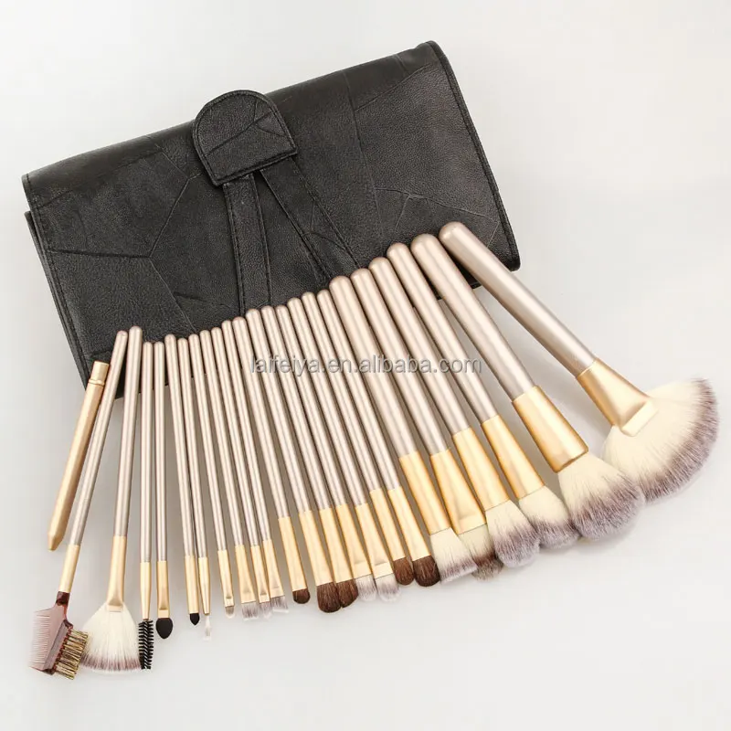 

Professional 24pcs Makeup Brushes Set Cosmetic Make Up Tools Set Fan Foundation Powder Brush Eyeliner Brushes With Leather Case, Rice white