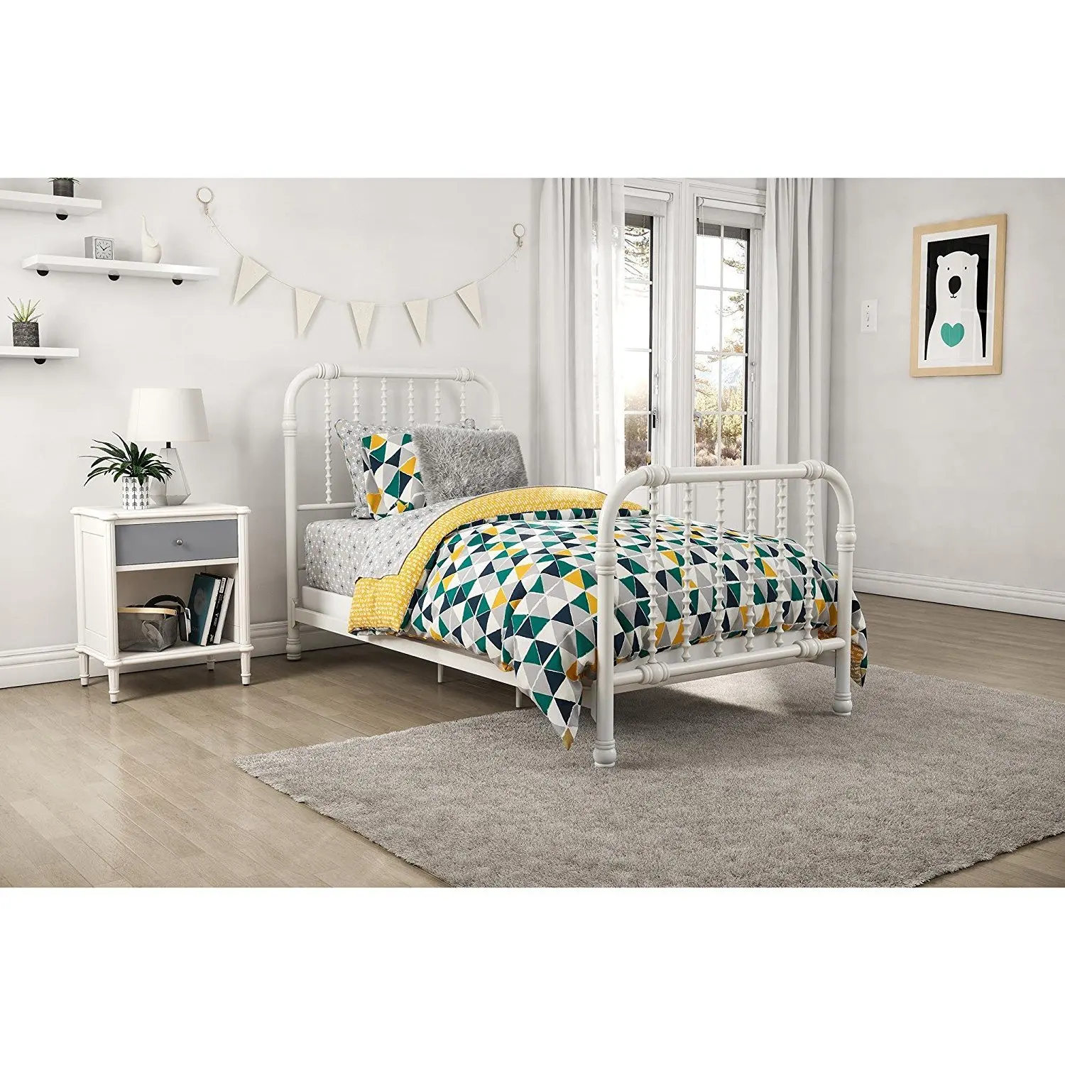 CA 5 Piece Geometric Triangle Comforter Set Twin, Green Grey Yellow Artistic Novelty Pattern Teen Themed Reversible Grey White Kids Bedding For Bedroom Casual Contemporary Eye Catchy, Microfiber