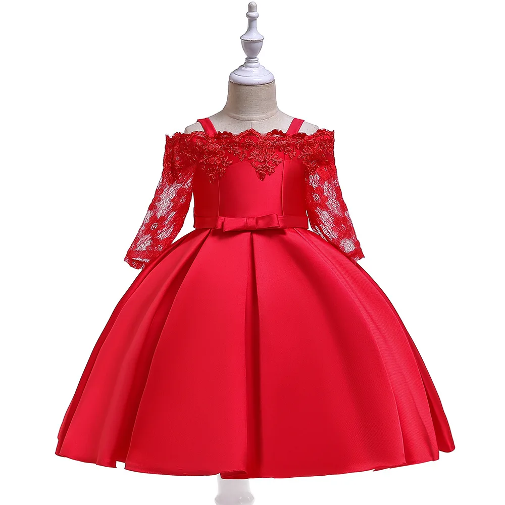 

High Quality Kids Girl Party Dress New Fashion Pure Color Children Clothing, Pink/red/white/green/wine red