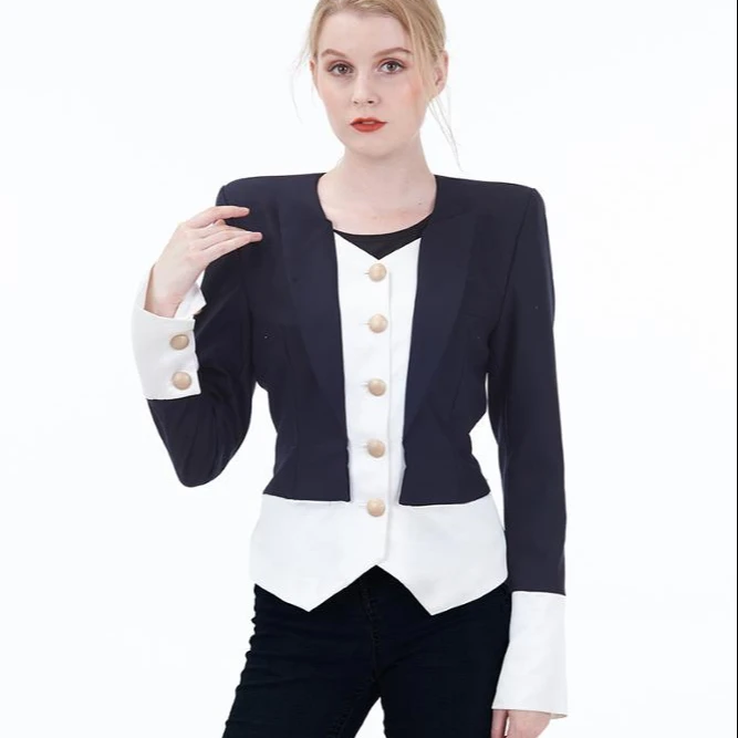 

2019 Fashion Women Short black and white Acetate and Wool Jacket