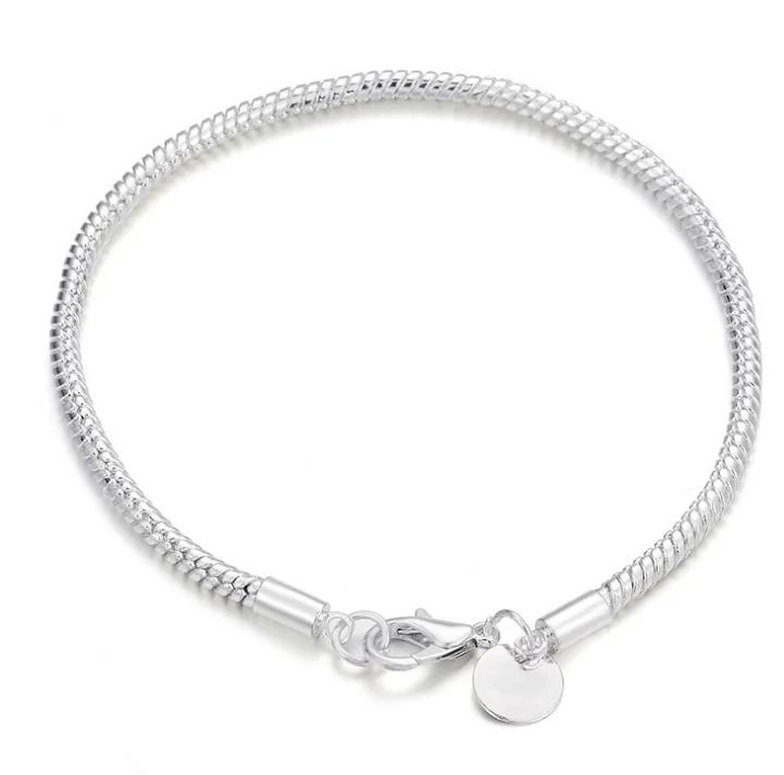 

3MM Fashion Bracelet Women Jewelry Silver Plated Charm Snake Chain Bracelet Luxury, Picture