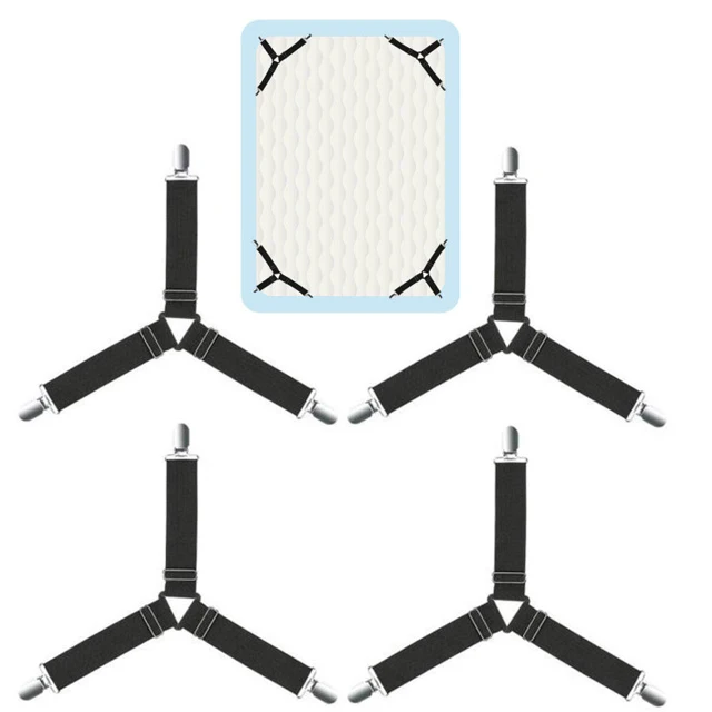 

Bed Sheet Clip Fitted Holder Strap Adjustable Fastener Suspender Gripper Triangle Elastic Mattress, Black