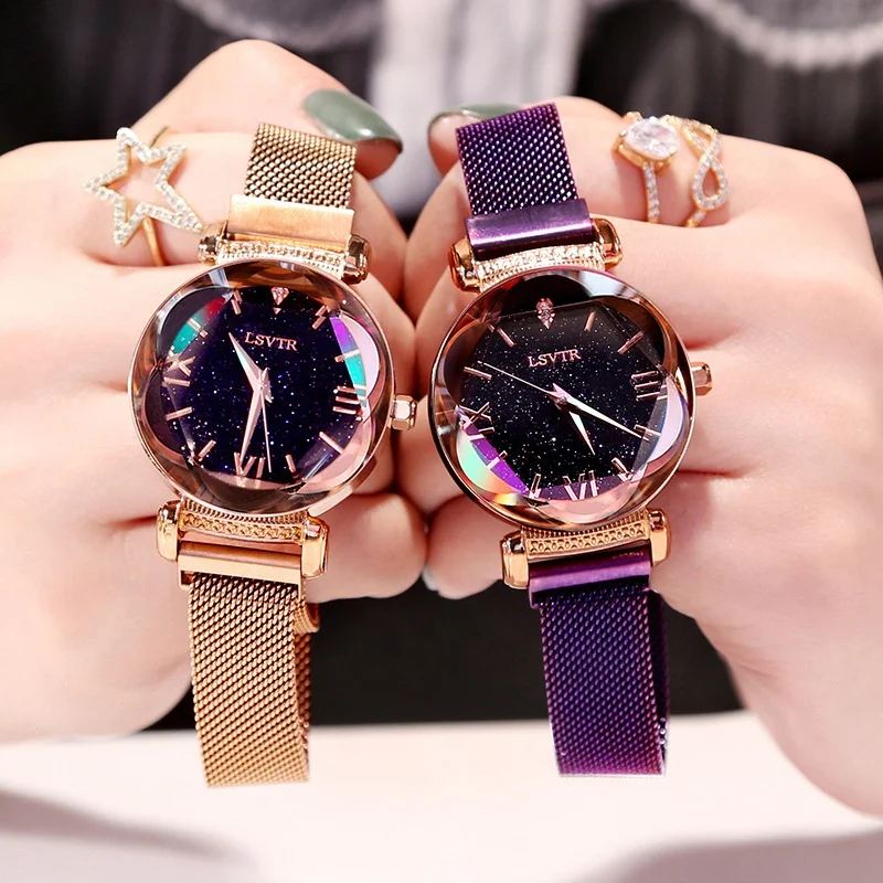 

Hot Sale Magnet Watch For Girls Lazy Shining Quartz Wristwatches, 4 colors