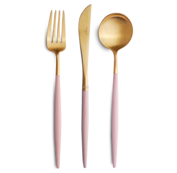 Cutipol Goa Pink Matte Gold 24 Pieces Flatware Set With Wood Chest Pink Matte Gold 24 Pieces Flatware Set