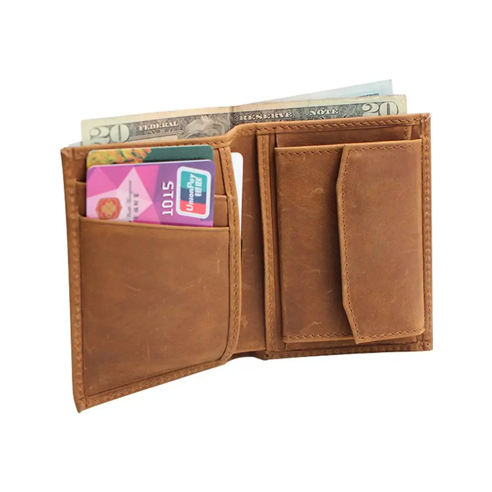 

BOSHIHO Handmade Cowhide Vintage Leather Genuine Leather Men Wallets For Wallet, Brown,black