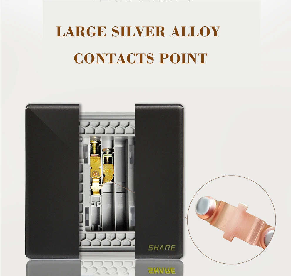SHARE big button black panel push button 1 gang 1 way electric socket switch on off switch 250V 16A