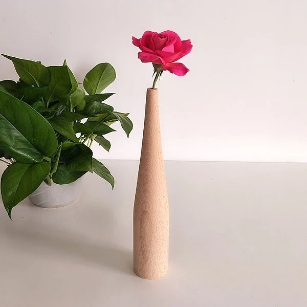 

Hot selling wooden flower vase, retro decorative beech wood vase