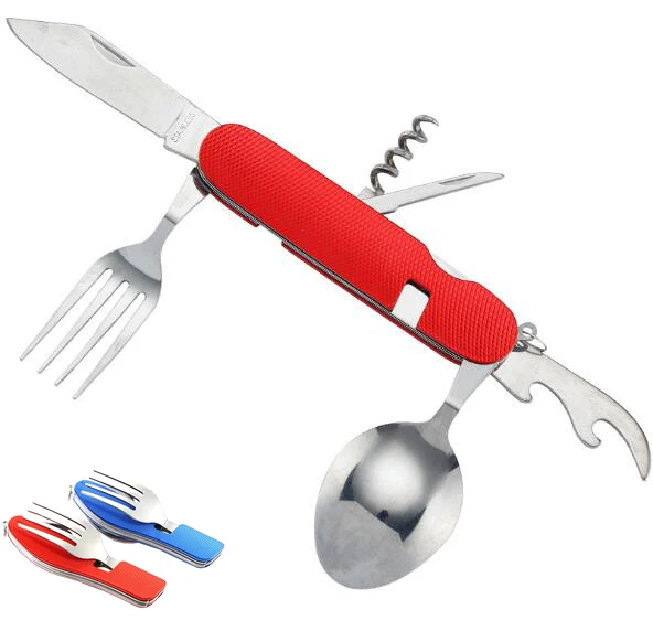 

Compact Multi-function Travel Picnic Camping Outdoor Portable Foldable Utensil Fork Knife Spoon Bottle Opener Flatware Cutlery