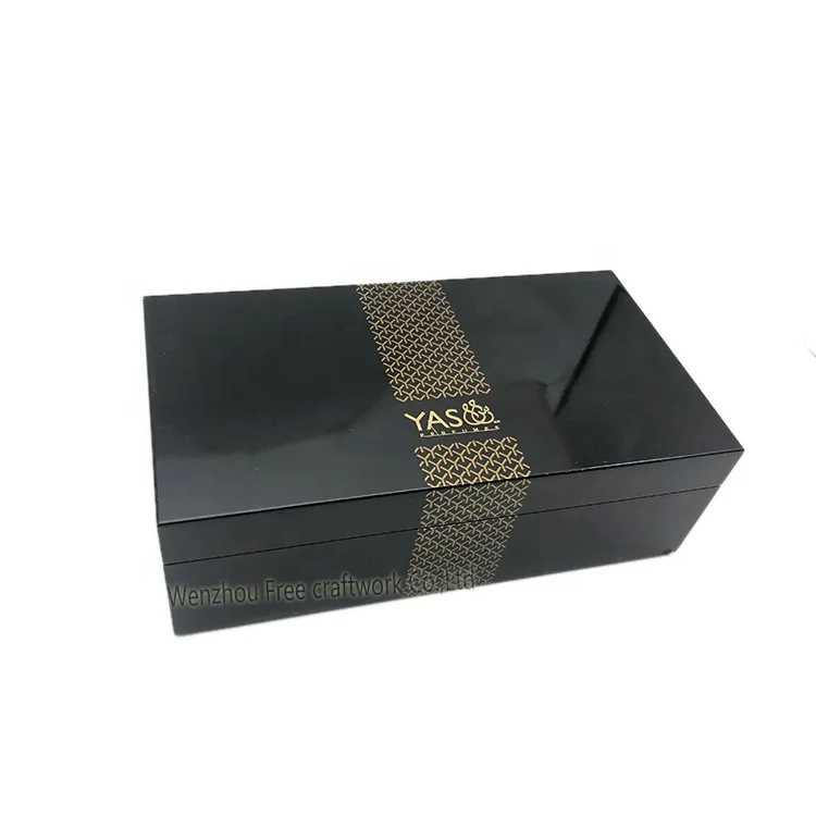 
Custom luxury black piano paint MDF wooden box for storage perfume varnish wooden Packaging gift box with hinged lids 
