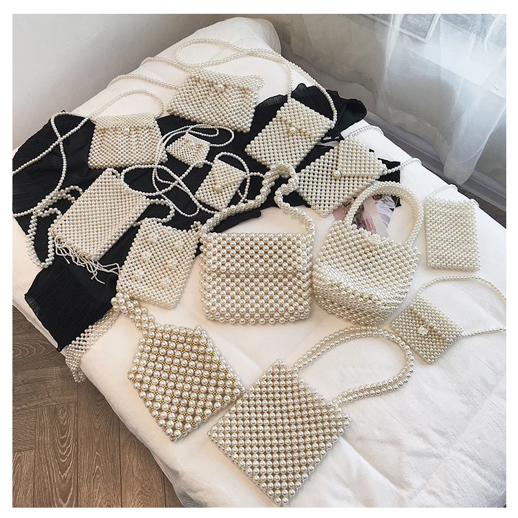 

2019 Hot New Products Retro Handmade Braided Pearl Beaded Handbag Pearl Clutch Bag for Lady, As picture