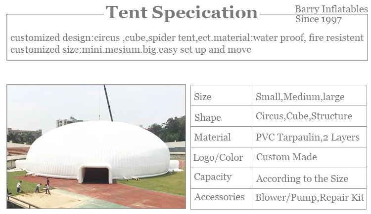Construção à terra popular nova do ar, barraca inflável da abóbada para a venda