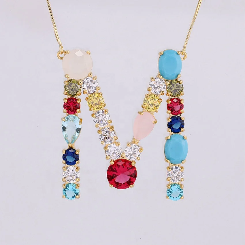 

Fashion Jewelry Wholesale Colorful a-z Diamond Letters Necklace Pendant