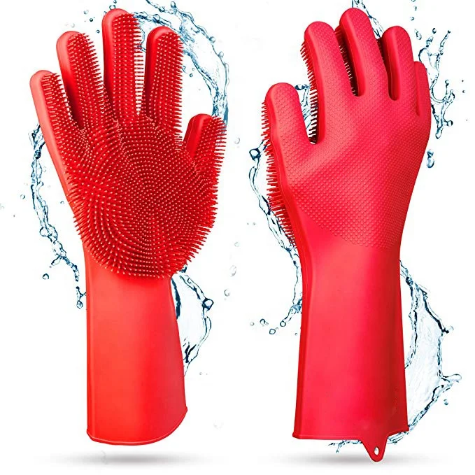 

Amazon Hot Sale New Released Reusable Heat Resistant Magic Dish Washing Scrubber Cleaning Food Grade Silicone Gloves One Pair