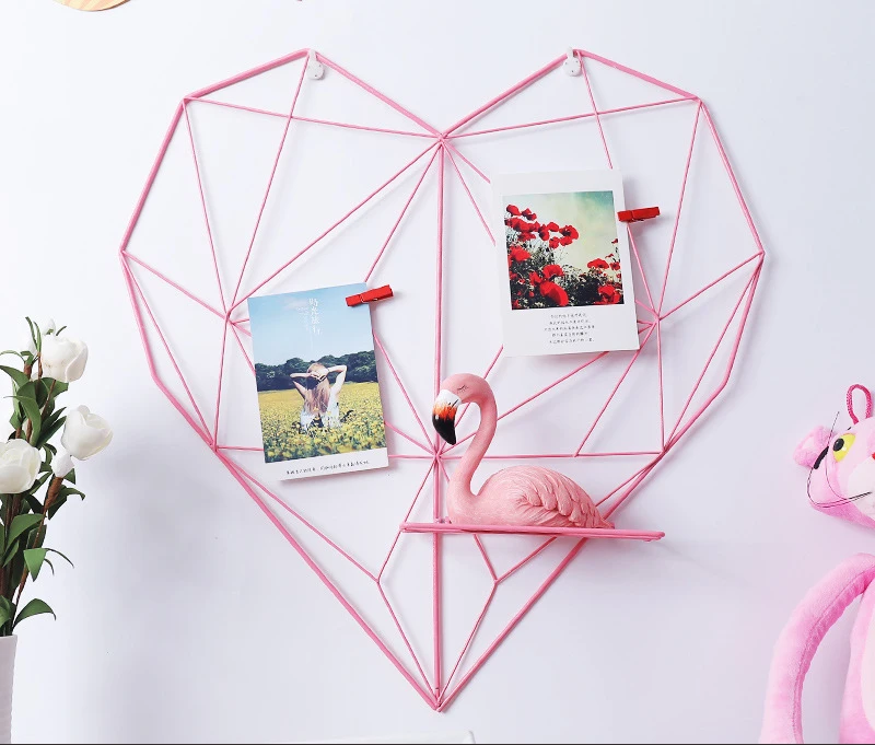 

Creative Multifunctional iron heart-type rack Nordic grid photo wall home wall decorations Props, Black,white,pink