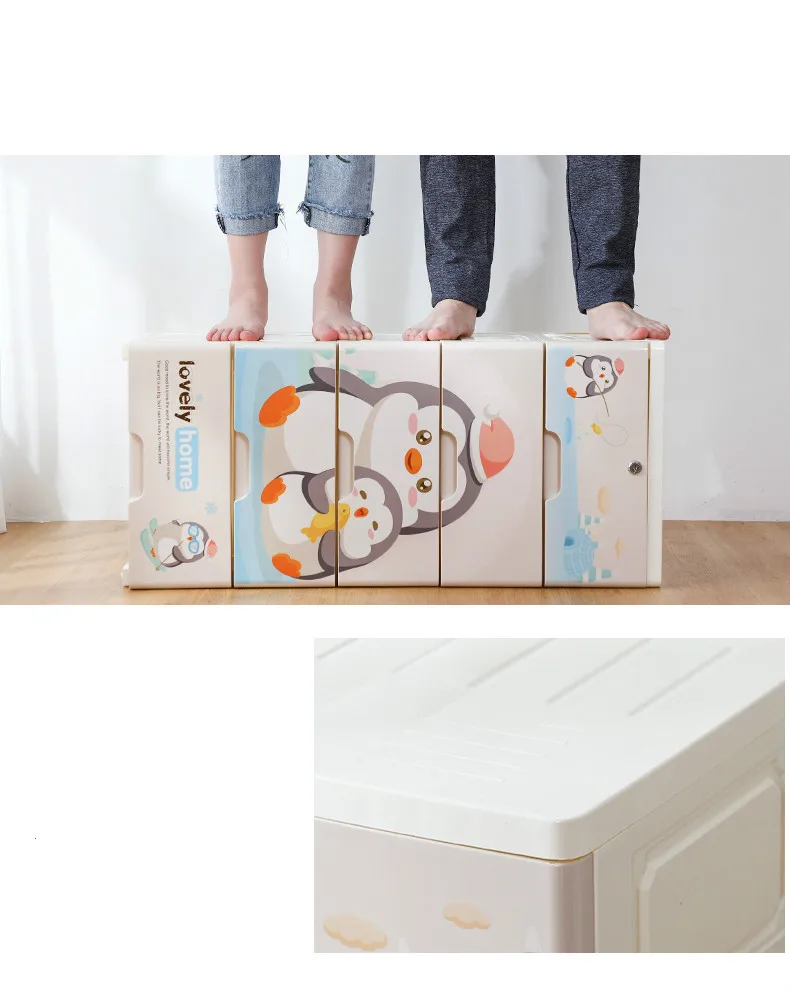 Cartoon patten kids baby plastic wardrobe wtih lock