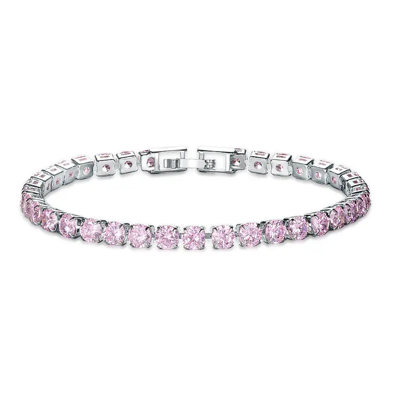 

Elegant Women Wedding Classic Thin Bangle Pink Quartz Austria Crystal AAA Cubic Zirconia Tennis Bracelet, Picture