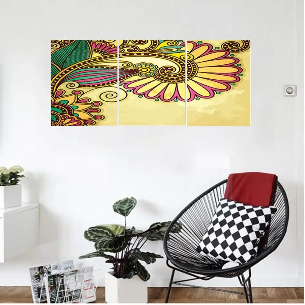 Liguo88 Custom canvas Grunge Home Decor Paisley Flower And Leaf Design With Ethnic Zen Floral Mandala Oriental Pattern Effects Bedroom Living Room Decor Multi