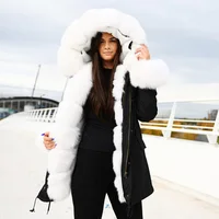 

CX-G-P-02D Ladies Women Winter Latest High Quality Real Fox Collar Rex Rabbit Fur Lined Parka Coat for Sale