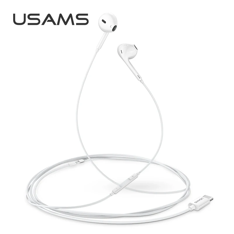 

USAMS EP-34 2019 hot selling glowing powerful In-ear Type-C Music Earphone with 3.5mm port, White