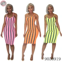 

9050919 queenmoen wholesale women summer stripe casual suspender dress