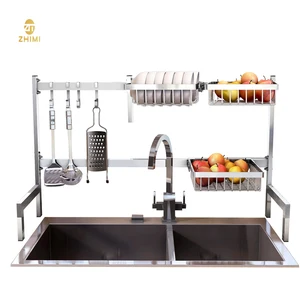 Image of Multi-function 2 Tier Kitchen Hanging Stainless Steel Over Sink Kitchen Storage Dish Rack