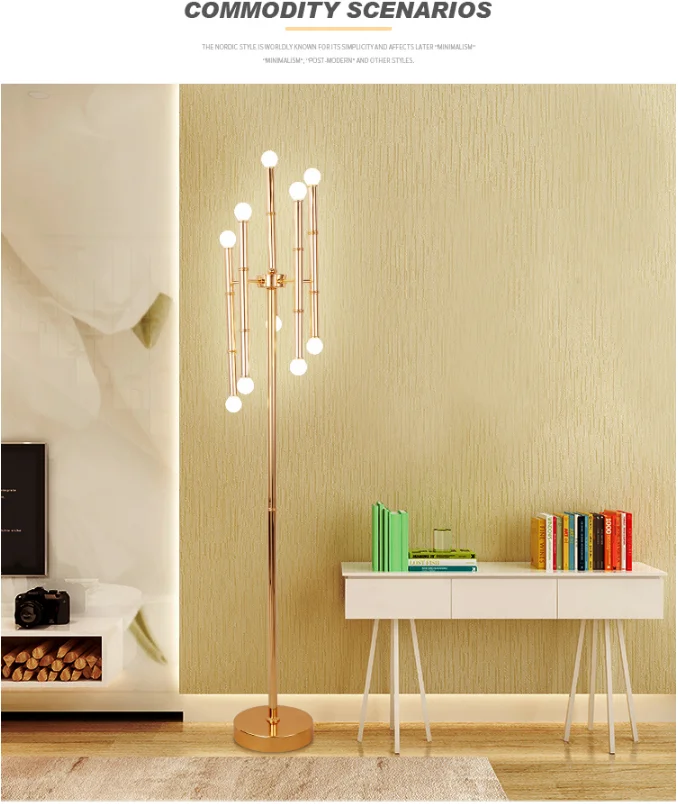 New Arrival metal daylight luxury led Personality creative golden bamboo floor lamp