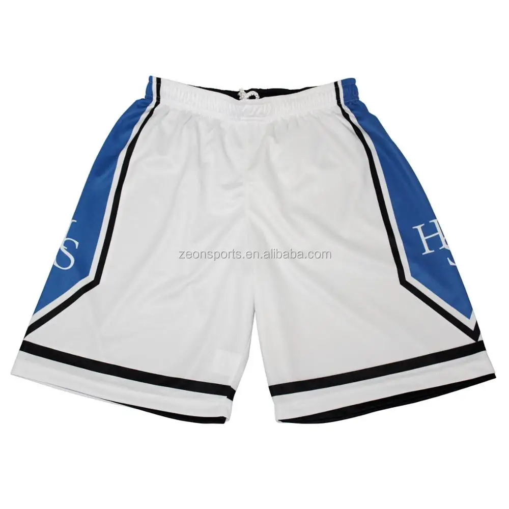 Customized White And Blue Design Reversible Basketball Shorts Wholesale