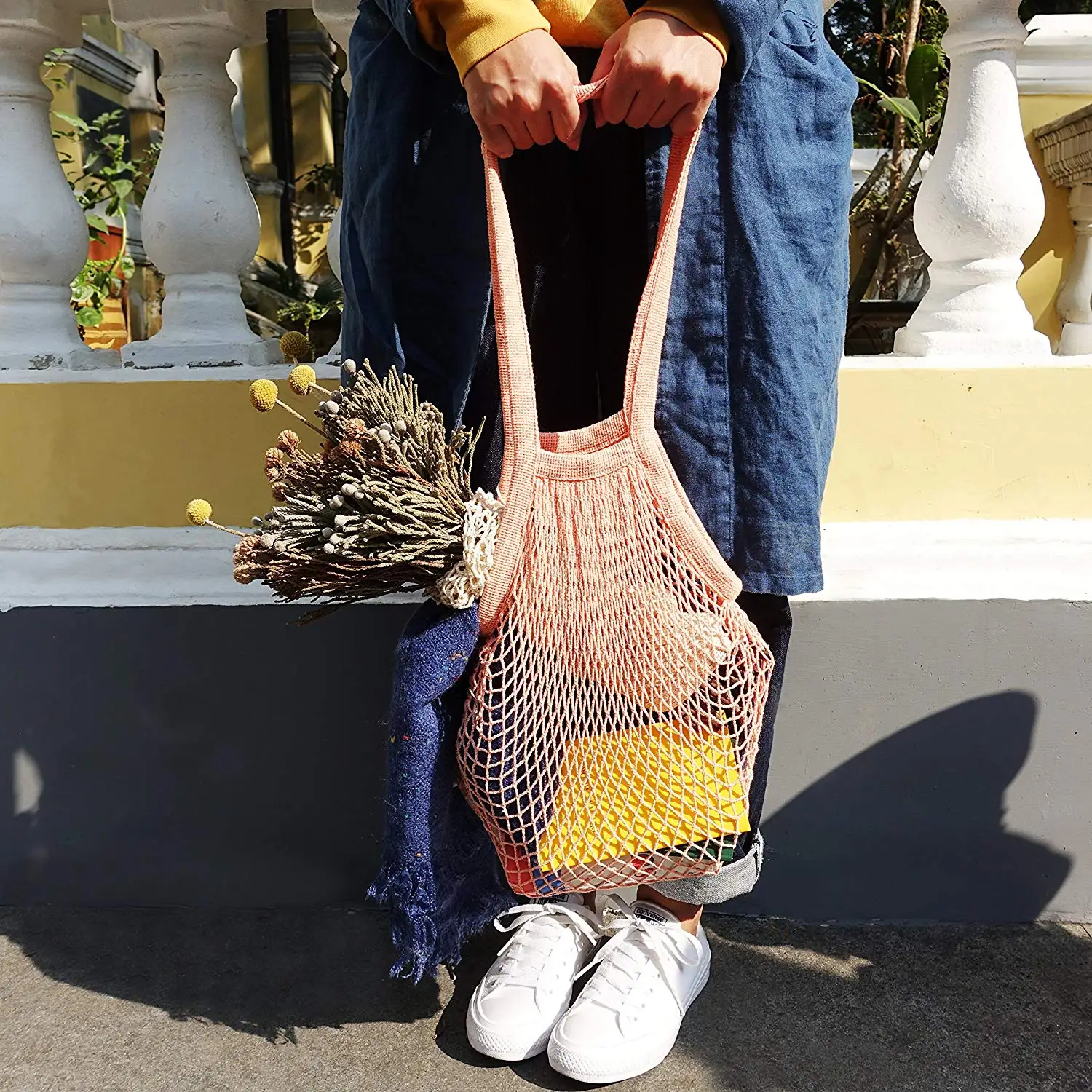 

2021 Amazon Best Reusable 100% Organic Cotton mesh net bag for food and fruit