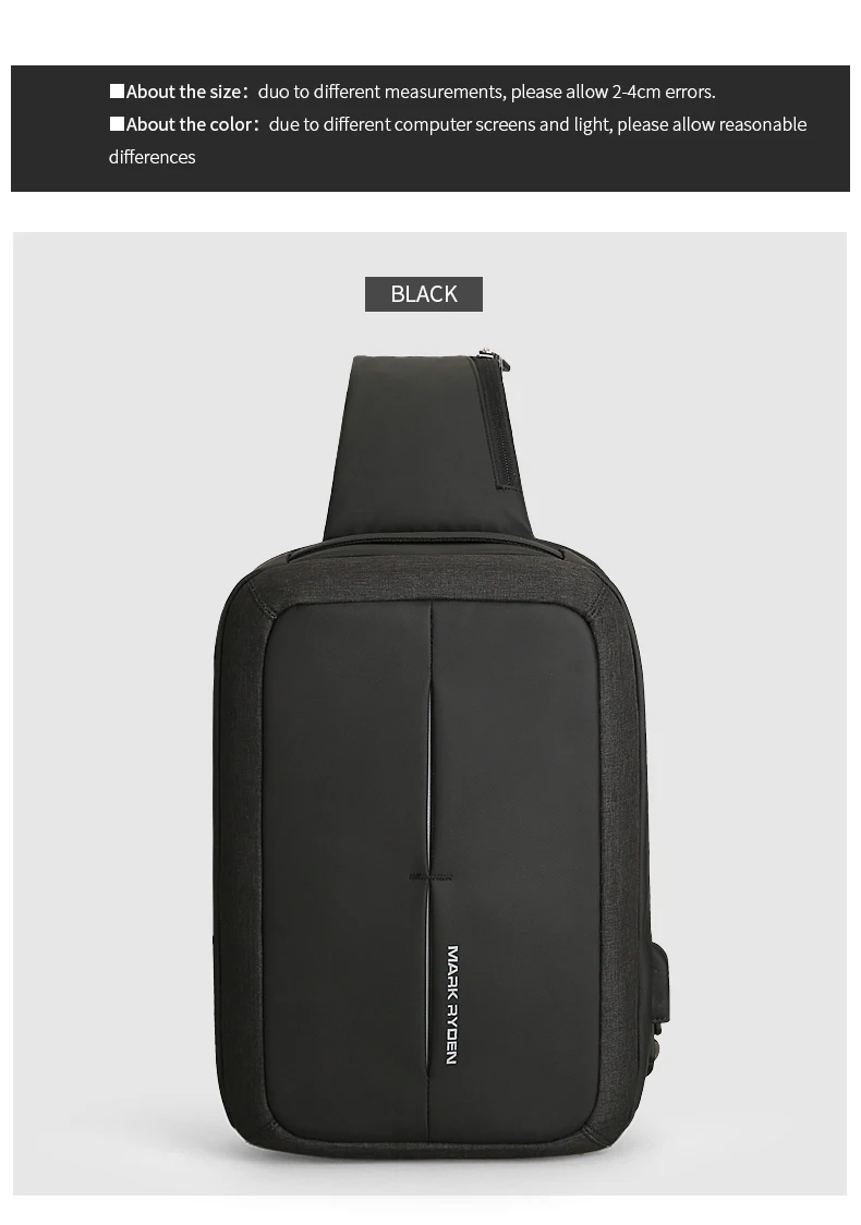 Men Crossbody Bag Business Shoulder bag High Capacity Chest Bag USB Recharging 