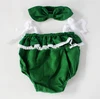 Cute Babies Plain Green Linen Cotton Romper With Headband Wholesale Plain Baby Bodysuit
