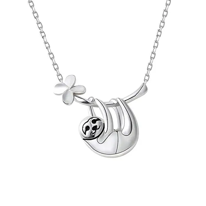 

925 Sterling Silver Sloth Charm Necklace Cute Animal Pendant Necklace for Women Girls