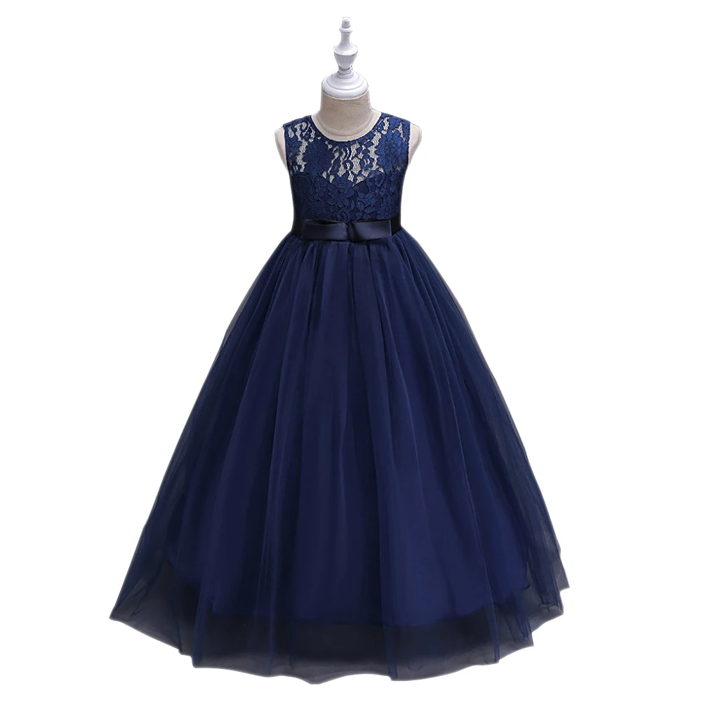 Pictures Of Fashionable Kids Girl Lace Dress Models Party Dress For 2-12 Years Old Girl Lace006, Navy;purple;champagne