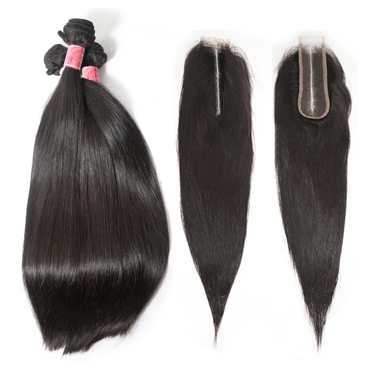 

New arrival 2x6 Inches Lace Closure Brazilian Unprocessed Virgin Hair Straight Human Hair Bundles with Closure, Natural color